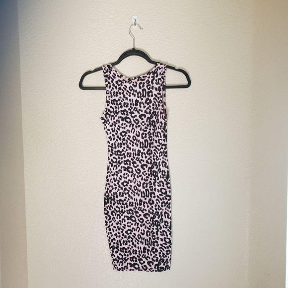 PrettyLittleThing Womens Dress Pink 2 Animal Print Body Con Mini Scoop Neck - Picture 6 of 9